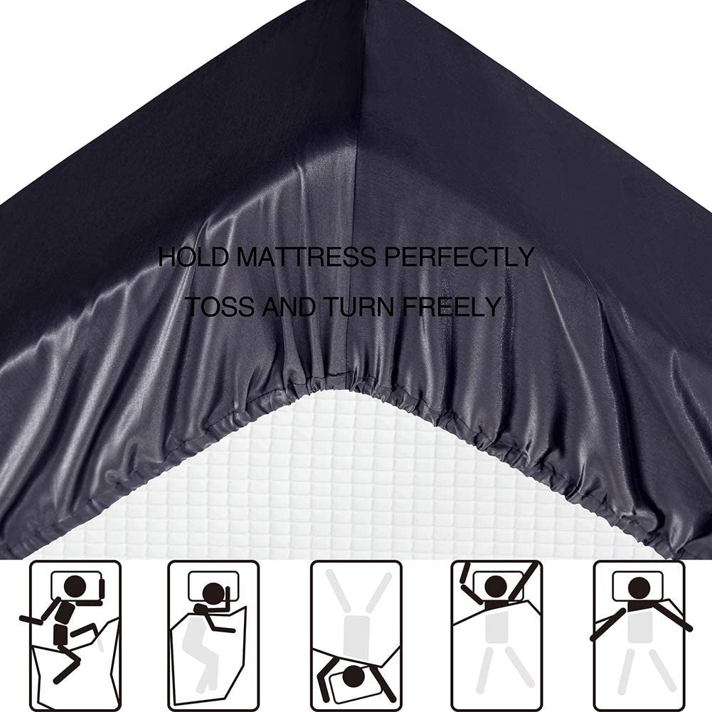 Satin Bed Sheets California King Size Sheets Set, Black Silk Sheets, 4 - Pieces Soft Bedding Set with 1 Deep Pocket Fitted Sheet,1 Flat Sheet,2 Pillowcase