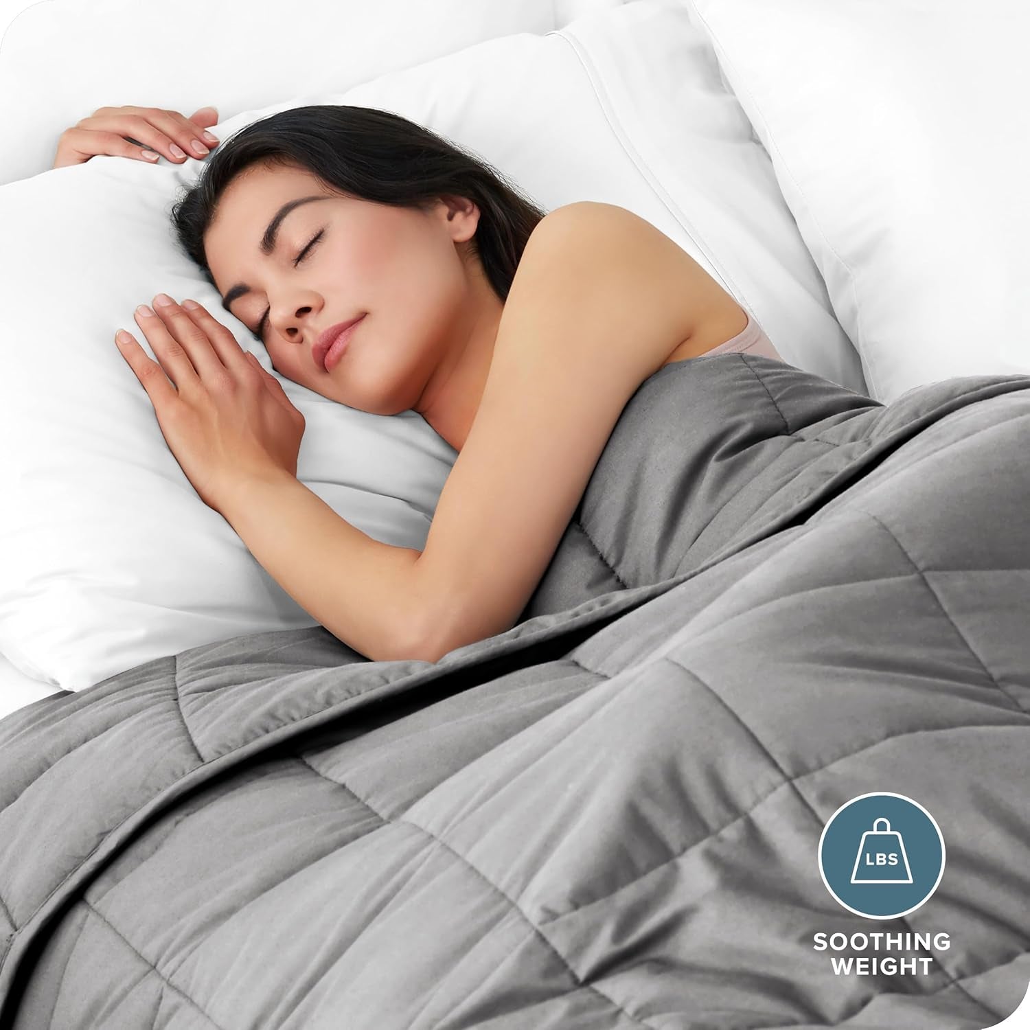 Weighted Blanket All-Natural 100% Cotton with Nontoxic Glass Beads 80"X87" 25Lbs, Light Grey