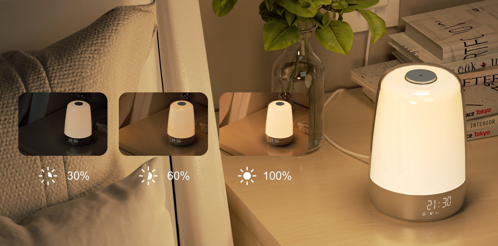 Sunrise Alarm Clock, Wake up Light Alarm Clock, 3 Ways Dimmable Modern Small Digital RGB Bedside Lamp for Heavy Sleeper