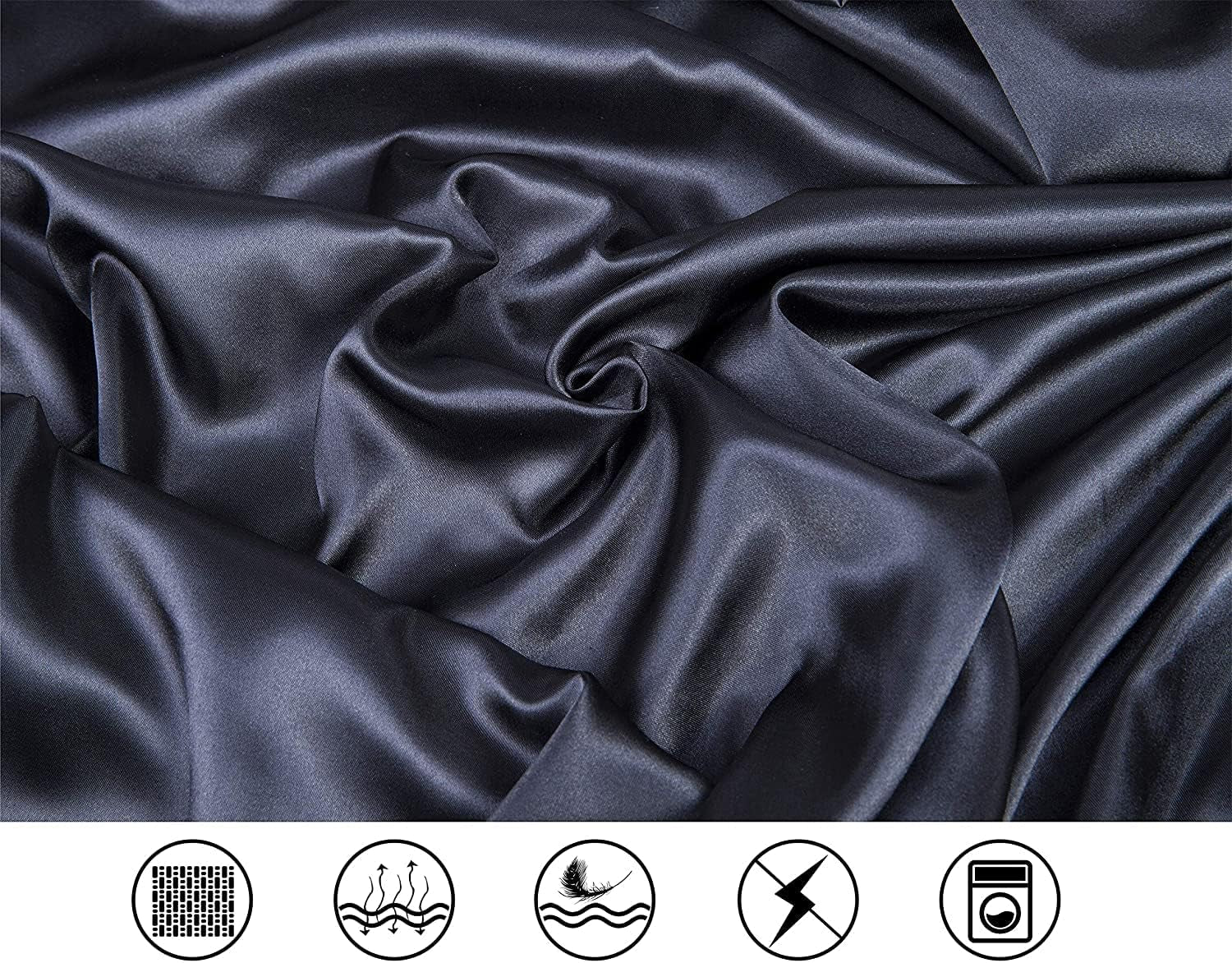 Satin Bed Sheets California King Size Sheets Set, Black Silk Sheets, 4 - Pieces Soft Bedding Set with 1 Deep Pocket Fitted Sheet,1 Flat Sheet,2 Pillowcase