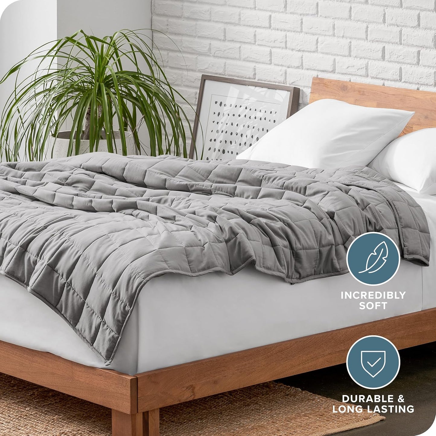 Weighted Blanket All-Natural 100% Cotton with Nontoxic Glass Beads 80"X87" 25Lbs, Light Grey