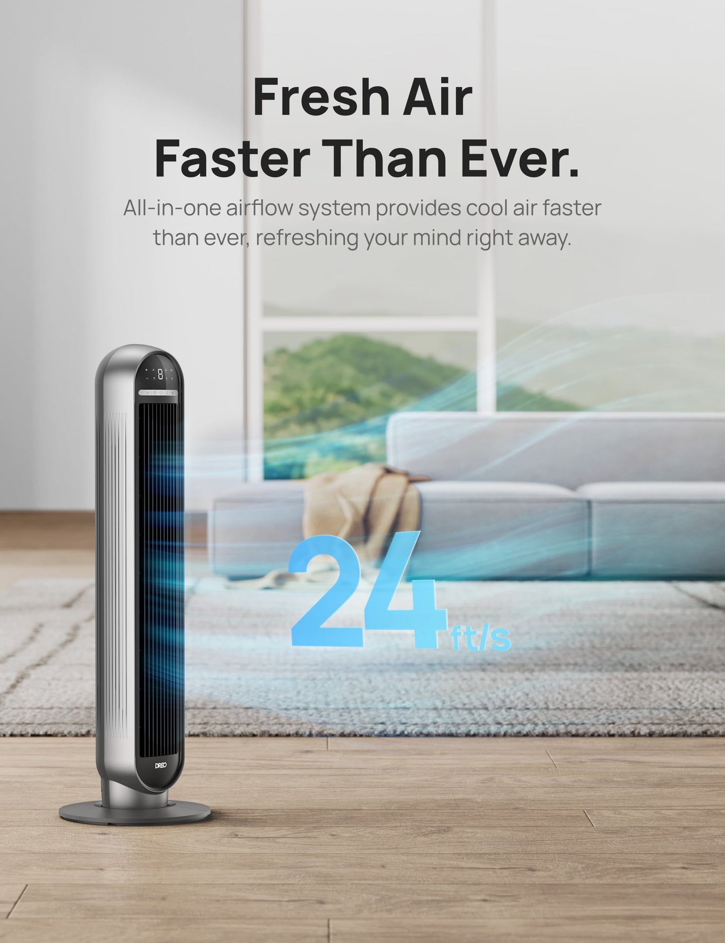 Tower Fan, 36" Floor Fans for Home, 24Ft/S Velocity Quiet, 90° Oscillating Fans with Remote, 4 Modes, 4 Speeds, 8H Timer, LED Display Standing Fan, Black Silver