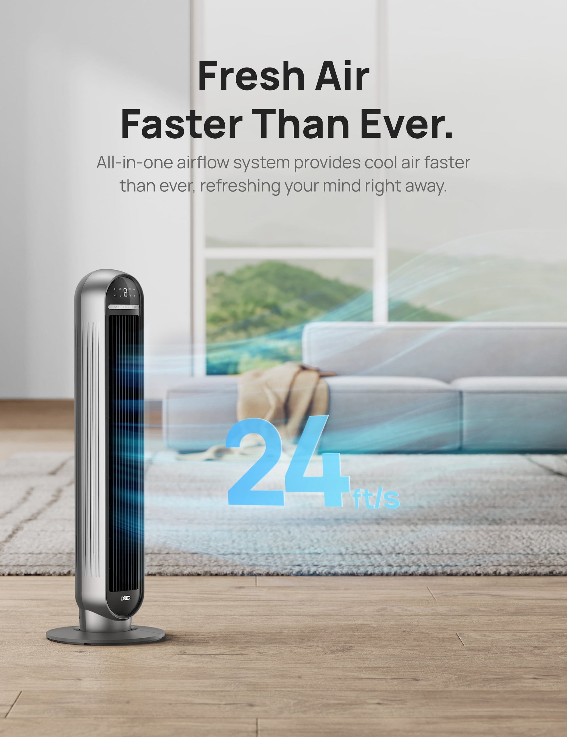 Tower Fan, 36" Floor Fans for Home, 24Ft/S Velocity Quiet, 90° Oscillating Fans with Remote, 4 Modes, 4 Speeds, 8H Timer, LED Display Standing Fan, Black Silver